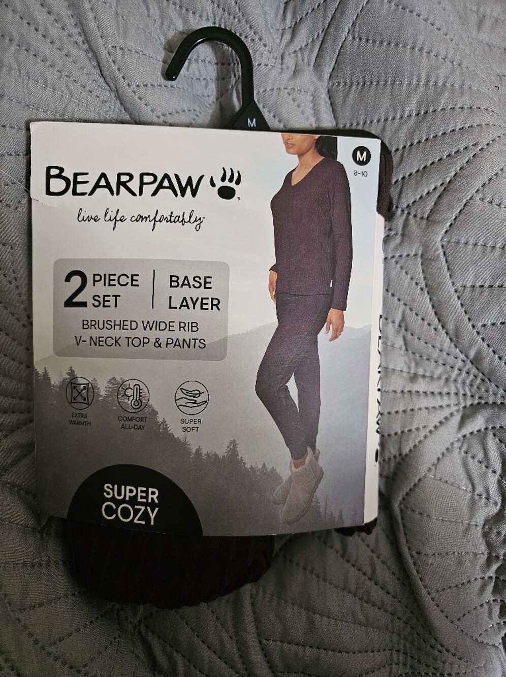 Bearpaw Women's Brushed Wide Rib V-Neck Top & Pants Set — Black